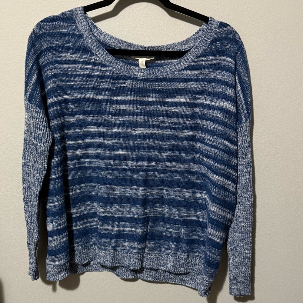 Eileen Fisher Organic Cotton Organic Linen Blend Pullover Blue Sweater XS EUC